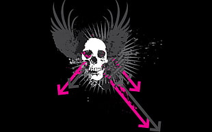 skull wing art, black background, grunge, skull, vector art