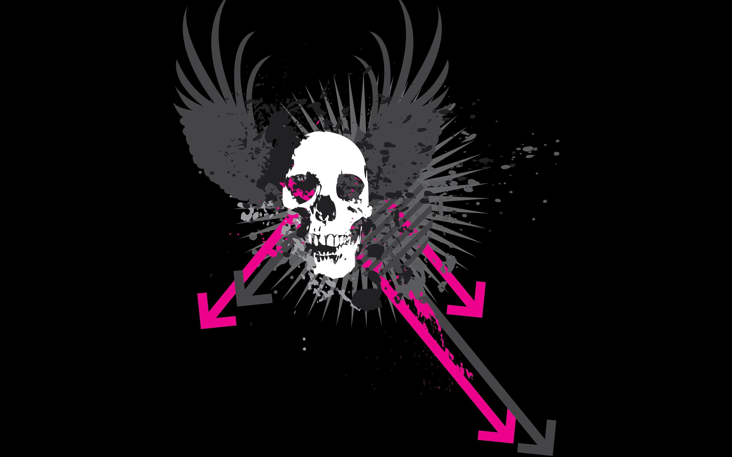 Skull Wing Art Black Background Grunge Skull Vector Art