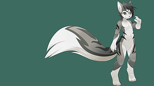 gray haired cat anime character, furry, Anthro