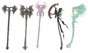 several battle axes illustration, fantasy art, weapon, fantasy weapon HD wallpaper