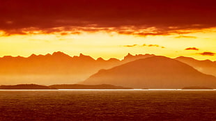 hill island, landscape, sunset, sunlight HD wallpaper