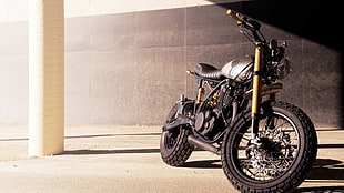 black and gray standard motorcycle, caferacer, Cafe Racer, motorcycle HD wallpaper
