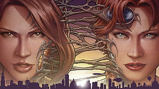 two woman faces videogame screenshot HD wallpaper