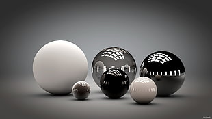 black, white and clear glass balls HD wallpaper