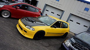 yellow and black 3-door hatchback, Honda, type r, Honda Civic, yellow
