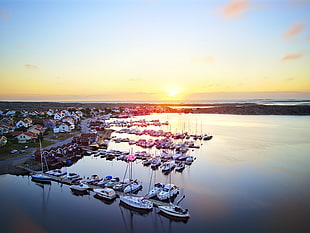aerial photography of boats during golden hour, swedish