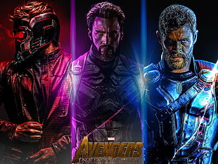 Marvel Avengers Star Lord, Captain America, and Thor poster, Avengers: Infinity war, Captain America, Steve Rogers, Star Lord