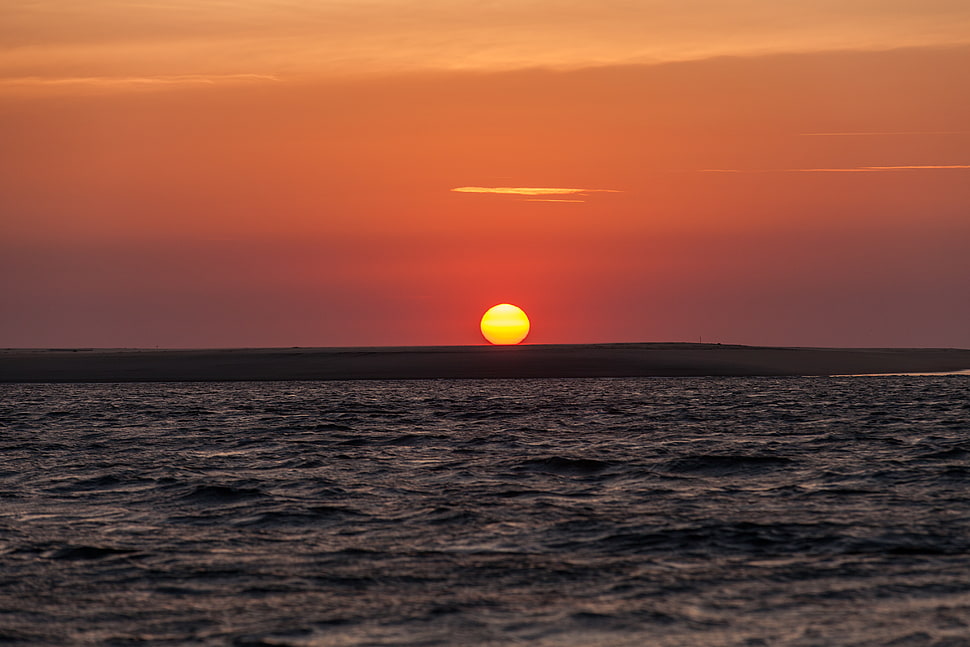 ocean during sunset, arcachon, atlantique, pyla, banc d'arguin HD wallpaper