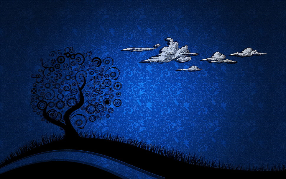 tree and clouds wallpaper, abstract, fantasy art HD wallpaper