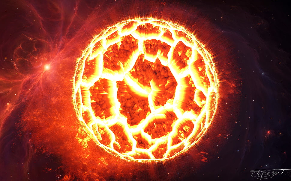 red star illustration, space art, explosion, space, glowing HD wallpaper