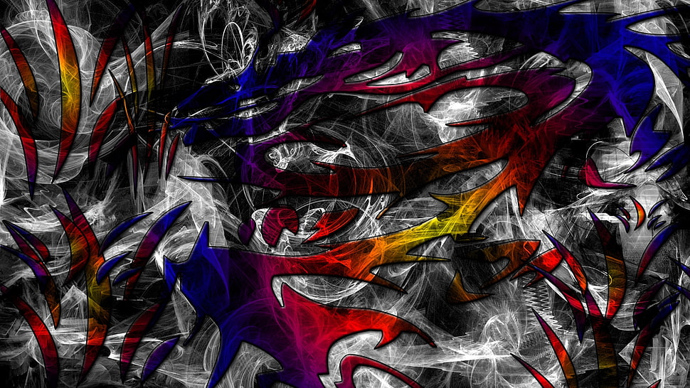 red, blue, and gray graphic illustration HD wallpaper