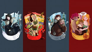 group of man and woman animated character digital wallpaper