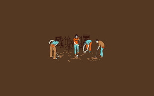 four person cleaning illustration, minimalism HD wallpaper
