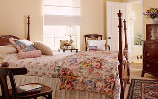white and red floral comforter