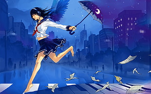 black haired female anime character digital wallpaper HD wallpaper