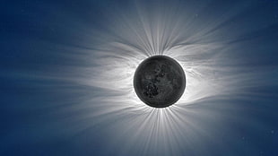 gray moon, space, Moon, Sun, sun rays