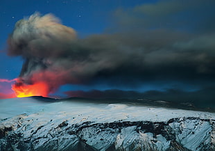 volcanic eruption, landscape, volcano, mountains HD wallpaper