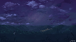 anime, night, landscape, stars