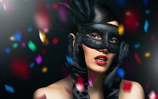 closeup photo of woman wearing black masquerade