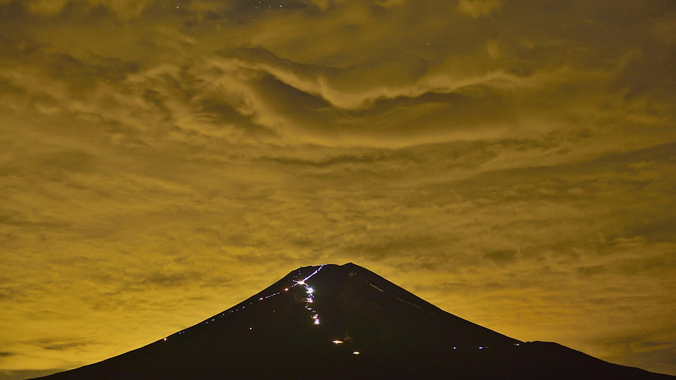 silhoutte of a mountain, nature, landscape, Mount Fuji, Japan HD wallpaper