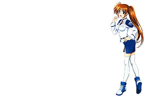 girl in white and blue shirt anime character HD wallpaper