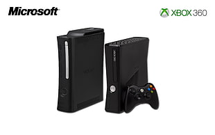 black Xbox 360 Slim, Xbox 360, Microsoft, consoles, video games