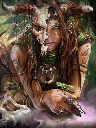 painting of woman with body paint of nature