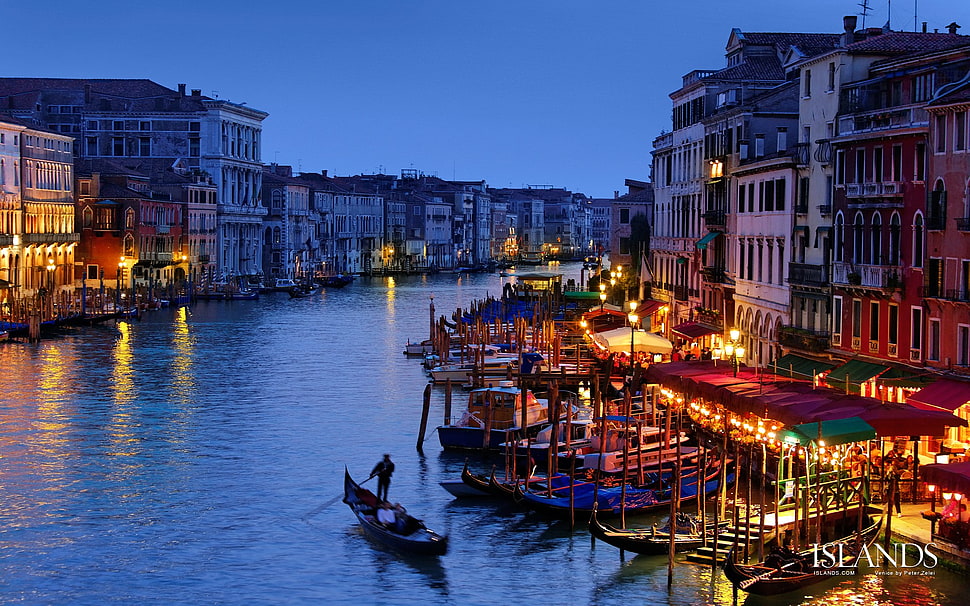 black rowboat, Italy, landscape, Venice, boat HD wallpaper