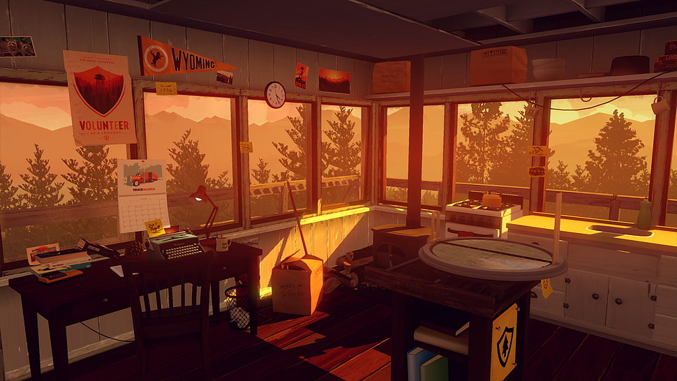 rectangular brown wooden table, Firewatch, video games, artwork HD wallpaper