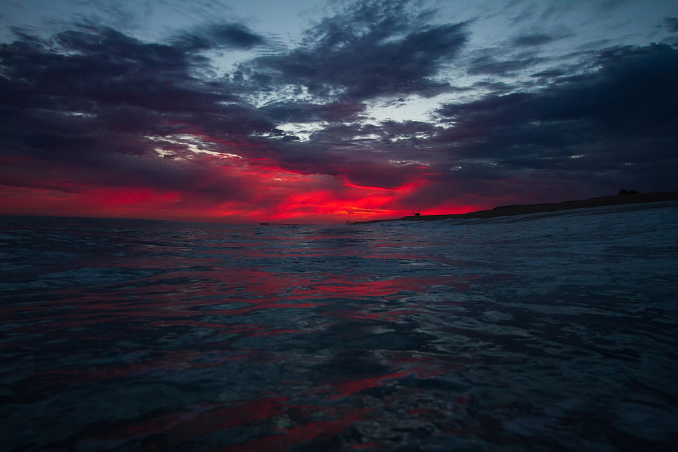 red sky phenomenon, nature, sea, sunset HD wallpaper