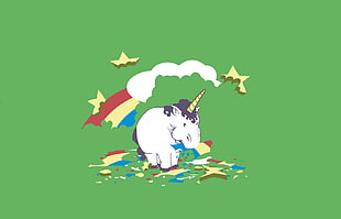 unicorn illustration, rainbows, simple, minimalism, green