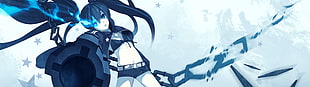 female anime character, dual monitors, Black Rock Shooter HD wallpaper