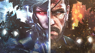 two man with weapon digital wallpapers, Metal Gear Rising: Revengeance, Metal Gear, Metal Gear Solid , Metal Gear Solid V: The Phantom Pain HD wallpaper