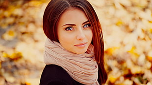 woman wearing beige scarf HD wallpaper