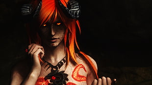 female evil digital wallpaper, The Elder Scrolls V: Skyrim, demon