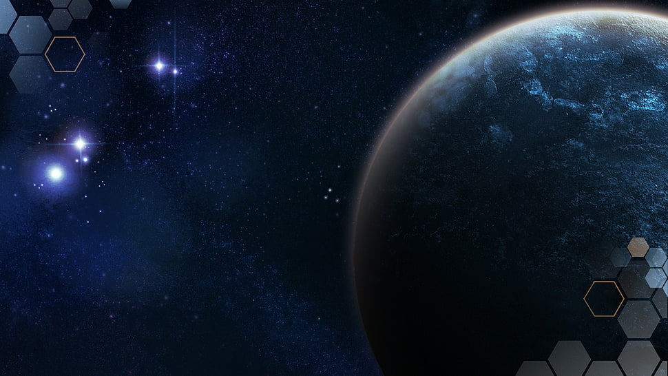 gray planet digital wallpaper, space, planet, abstract, blue HD wallpaper