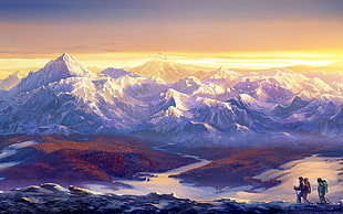 snow-covered mountain, artwork, mountains