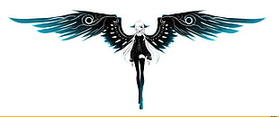 female white haired anime character, angel, wings, white hair, black dress
