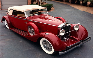 red and white convertible coupe, Hispano Suiza, vintage, red cars, Oldtimer