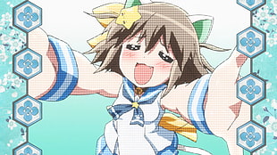 brown-haired female anime character illustration, Nyan-tan, Etotama, chibi, nekomimi
