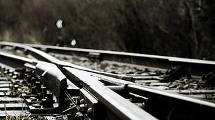 black and white wooden table, railway, train HD wallpaper