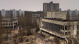 gray abandoned buildings, apocalyptic, abandoned, destruction, Chernobyl HD wallpaper