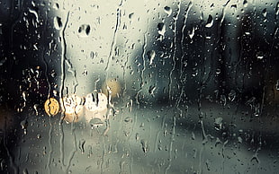 shallow focus of raindrops on clear glass window HD wallpaper