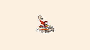 man and child riding car illustration, minimalism, digital art, white background, Breaking Bad