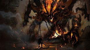 game application digital wallpaper, demon, fantasy art, chains, warrior