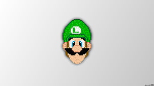 Luigi logo, pixel art, Super Mario, Luigi, Trixel