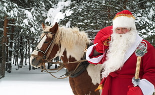 Sta. Claus with white and brown horse