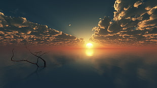 clouds under blue sky reflecting on the ocean during sunset HD wallpaper