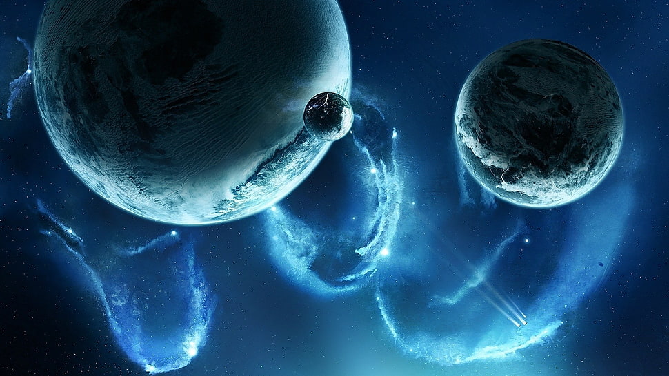 planets in front of nebula digital wallpaper, planet, space, space art, nebula HD wallpaper