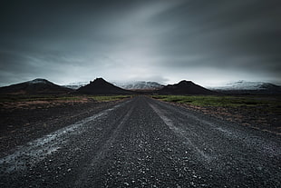 gray concrete road, dark, sky, dirt road, landscape HD wallpaper